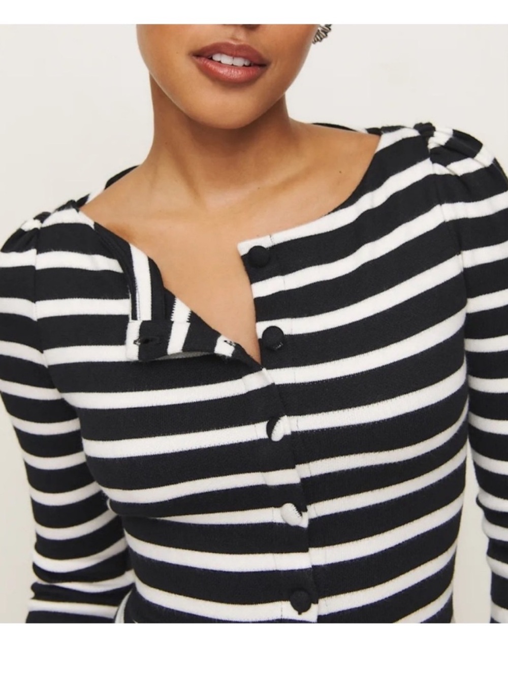Reformation Lennox Button Up Black & White Striped Cardigan Top M